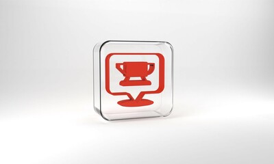 Red Blacksmith anvil tool icon isolated on grey background. Metal forging. Forge tool. Glass square button. 3d illustration 3D render