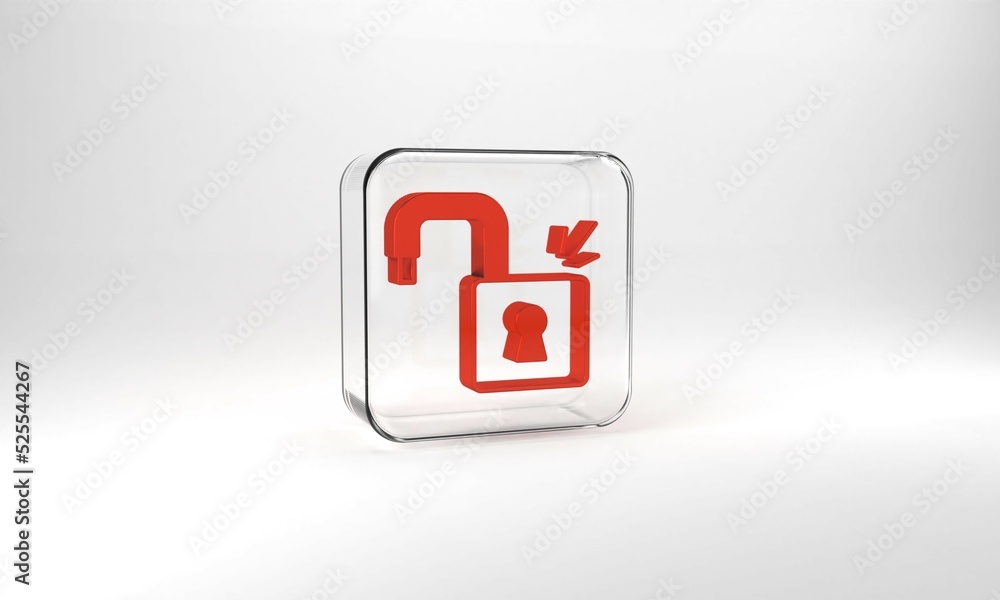 Poster red open padlock icon isolated on grey background. opened lock sign. cyber security concept. digital