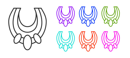 Black line Egyptian necklace icon isolated on white background. Set icons colorful. Vector