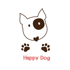 Cute dog cartoon, paw prints and hand written font isolated on white background vector illustration.