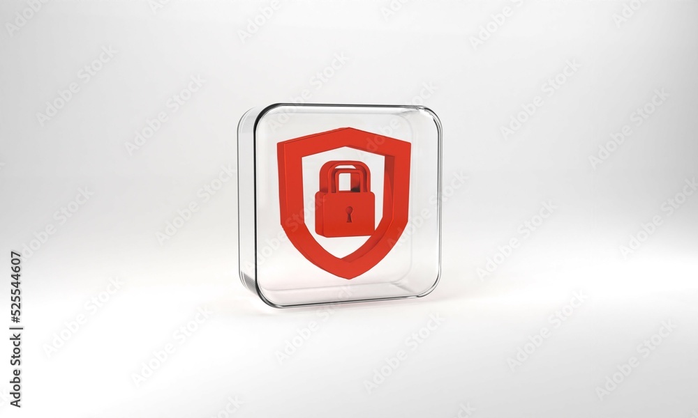Aufkleber red shield security with lock icon isolated on grey background. protection, safety, password securit