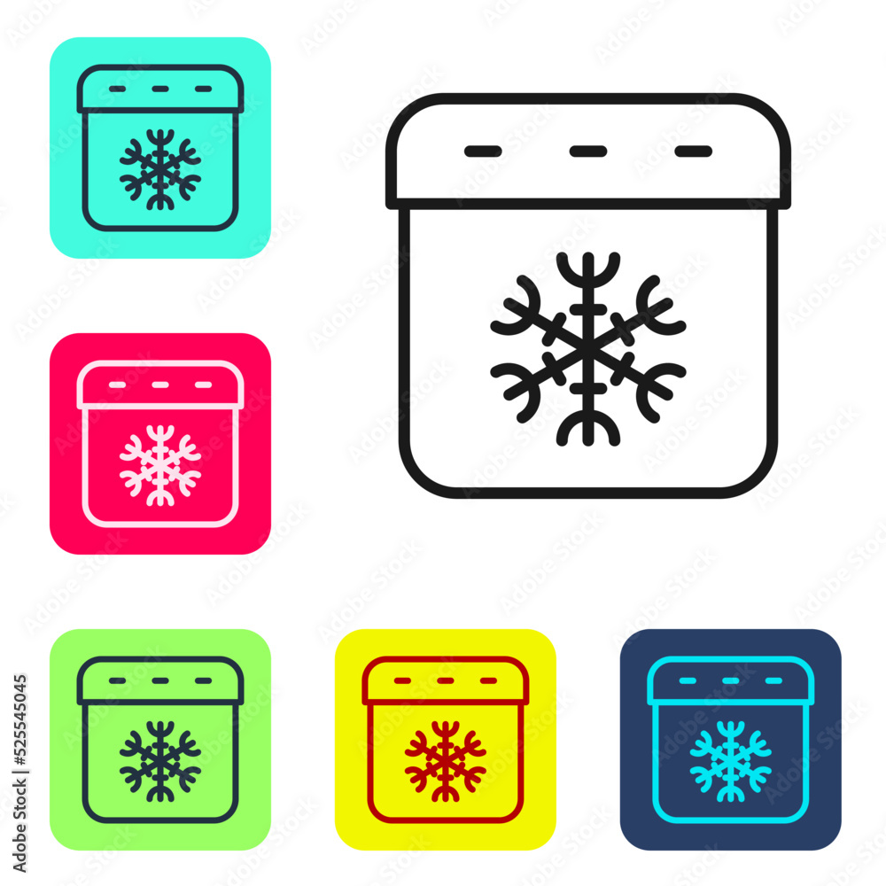 Poster black line calendar winter icon isolated on white background. event reminder symbol. set icons in co