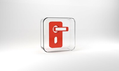 Red Fingerprint door lock icon isolated on grey background. ID app icon. Identification sign. Touch id. Glass square button. 3d illustration 3D render