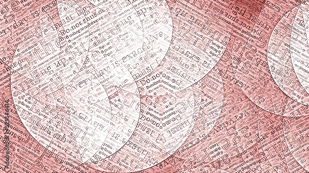 Poster contemporary abstract overlapping circle pattern in text of pink red and white colours