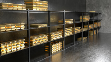 Bank vault with gold and cash. 3d rendering