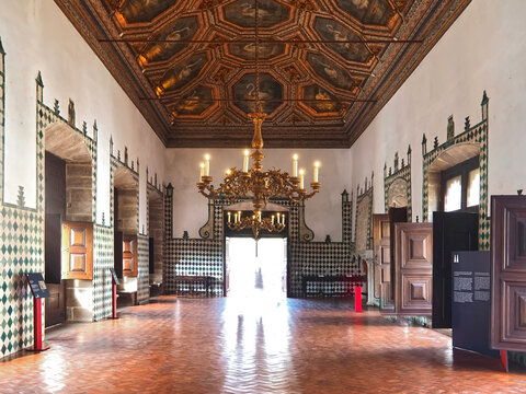 Inside the National palace of Sintra palacio nacional near Lisbon in Portugal - swan room