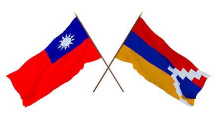 Background, 3D render for designers, illustrators. National Independence Day. Flags Taiwan and Artsakh