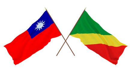 Background, 3D render for designers, illustrators. National Independence Day. Flags Taiwan and Congo Brazzaville