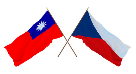 Background, 3D render for designers, illustrators. National Independence Day. Flags Taiwan and Czech Republic