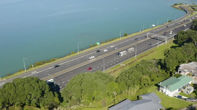 Aerial view of Auckland motorway in a sunny day