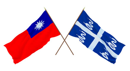 Background, 3D render for designers, illustrators. National Independence Day. Flags Taiwan and Martinique