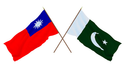 Background, 3D render for designers, illustrators. National Independence Day. Flags Taiwan and Pakistan