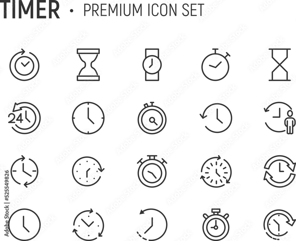 Poster editable vector pack of timer line icons.
