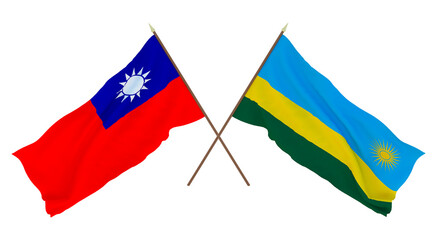 Background, 3D render for designers, illustrators. National Independence Day. Flags Taiwan and Rwanda