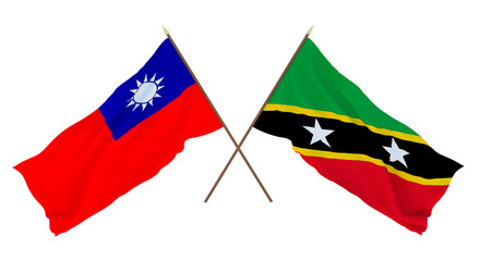 Background, 3D render for designers, illustrators. National Independence Day. Flags Taiwan and Saint Kitts and Nevis