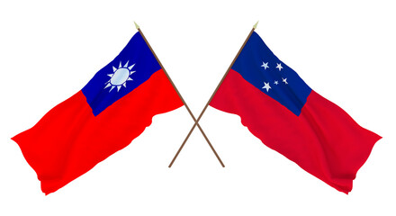 Background, 3D render for designers, illustrators. National Independence Day. Flags Taiwan and Samoa
