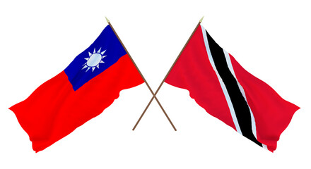 Background, 3D render for designers, illustrators. National Independence Day. Flags Taiwan and Trinidad and Tobago