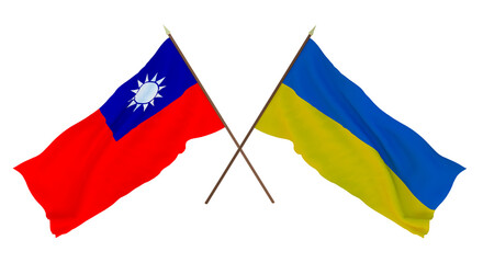Background, 3D render for designers, illustrators. National Independence Day. Flags Taiwan and Ukraine