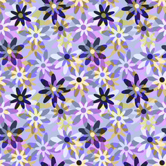 Fototapeta premium Simple layered transparent spring summer flowers on a grey blue seamless background