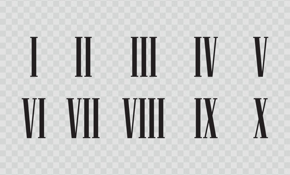 Set of roman numerals isolated on white background. Numbers from one to twelve. Vector illustration.