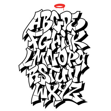 old shcool Graffiti alphabet decorative lettering vandal street art free wild style on the wall city urban illegal action by using aerosol spray paint.underground hip hop type vector illustration