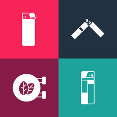 Obraz premium Set pop art Lighter, Tobacco leaf shop, Broken cigarette and icon. Vector