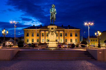 Statue of Karl XI and Town Hall in Karlskrona, Sweden