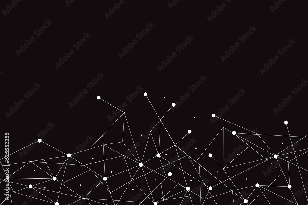 Wall mural network abstract connection isolated on black background. network technology background with dots an