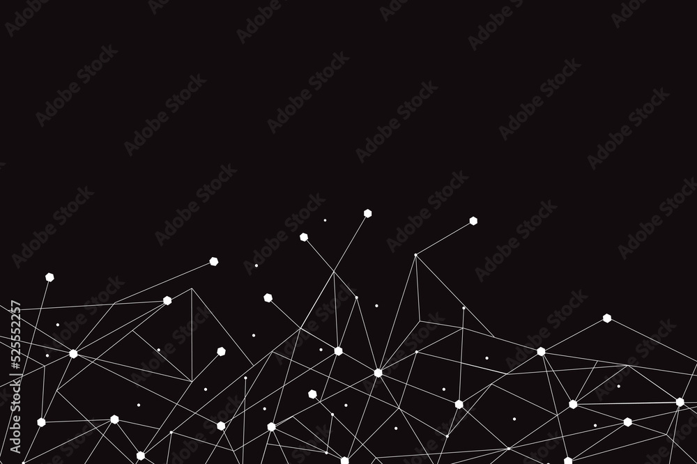 Wall mural Network abstract connection isolated on black background. Network technology background with dots and lines. Ai background. Modern abstract concept. Ai background vector, network technology