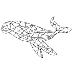 Black and White Illustration in stained glass style with abstract Whale. Image for Coloring Book, Coloring Page, Print, Batik and Window.