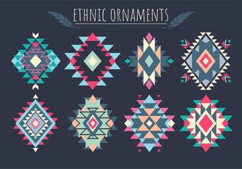 Fototapeta na wymiar Aztec and tribal shapes, symbols collection vector set. Colorful illustration.