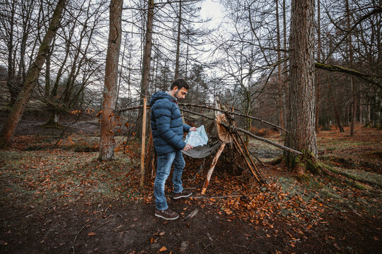 Traveler orienting with a map