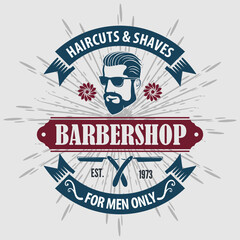 Fototapeta premium Barbershop poster, banner template with Bearded men. Vector illustration 