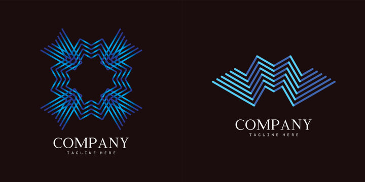 Set of 2 letter M logo with 3D illusion formed from parallel lines. Beautiful logotype initial design for company or personal branding. EPS8