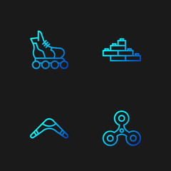 Obraz premium Set line Fidget spinner, Boomerang, Roller skate and Toy building block bricks. Gradient color icons. Vector