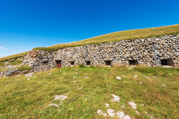 Fortress or bunker of the second world war, Trekking footpath to the Mountain Peak of Osternig or Oisternig, Carnic Alps, Italy Austria border, Europe. Tarvisio, Udine province, Friuli Venezia Giulia.