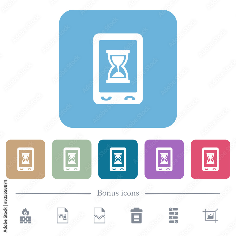 Poster mobile working flat icons on color rounded square backgrounds
