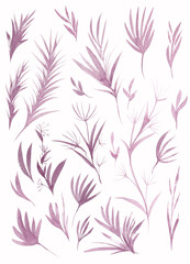 Fototapeta na wymiar Watercolor set of floral elements in magenta: buds, leaves and branches