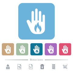 Hand shaped natural gas sanction sign solid flat icons on color rounded square backgrounds