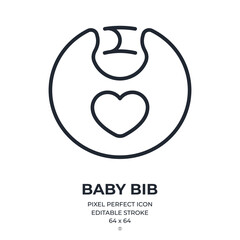 Baby bib editable stroke outline icon isolated on white background flat vector illustration. Pixel perfect. 64 x 64.