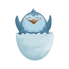 Penguin in eggshell. Colorful children's illustration.