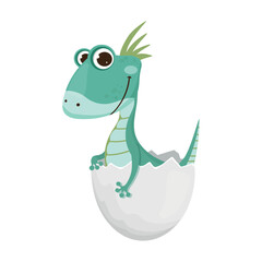 Naklejka premium Dinosaur in eggshell. Colorful children's illustration.