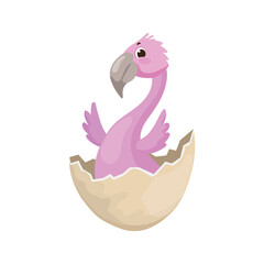 Flamingo in eggshell. Colorful children's illustration.
