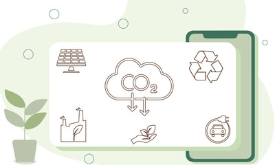 Sustainability illustration . ESG, green energy, sustainable industry with windmills and solar energy panels. Environmental, Social, and Corporate Governance concept. Vector illustration.