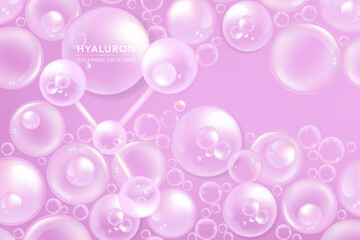 Hyaluronic acid skin solutions ad, pink collagen serum drops with cosmetic advertising background ready to use, illustration vector.