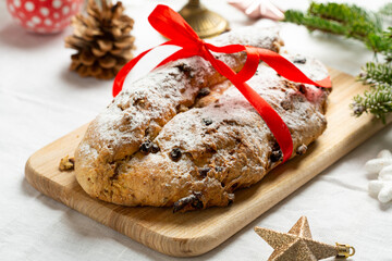 Winter cake loaf with fruits stollen and decorations