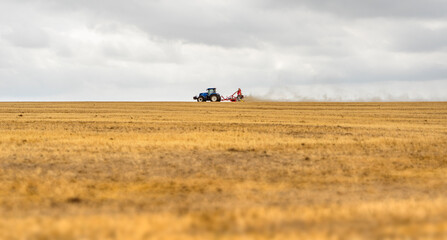 Tractor on a stubble field