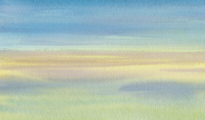 Naklejka premium Abstract watercolor sunset. bright seascape painted on paper