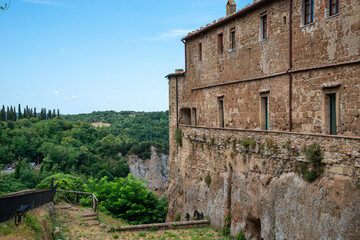 Tuscany, Italy. Orsini Fortress of the medieval hill town of Sorano. Etruscan towns of Tuscany. Towns that have existed for the second millennium. Ancient Sorano