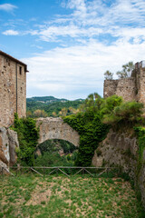 Tuscany, Italy. Orsini Fortress of the medieval hill town of Sorano. Etruscan towns of Tuscany. Towns that have existed for the second millennium. Ancient Sorano